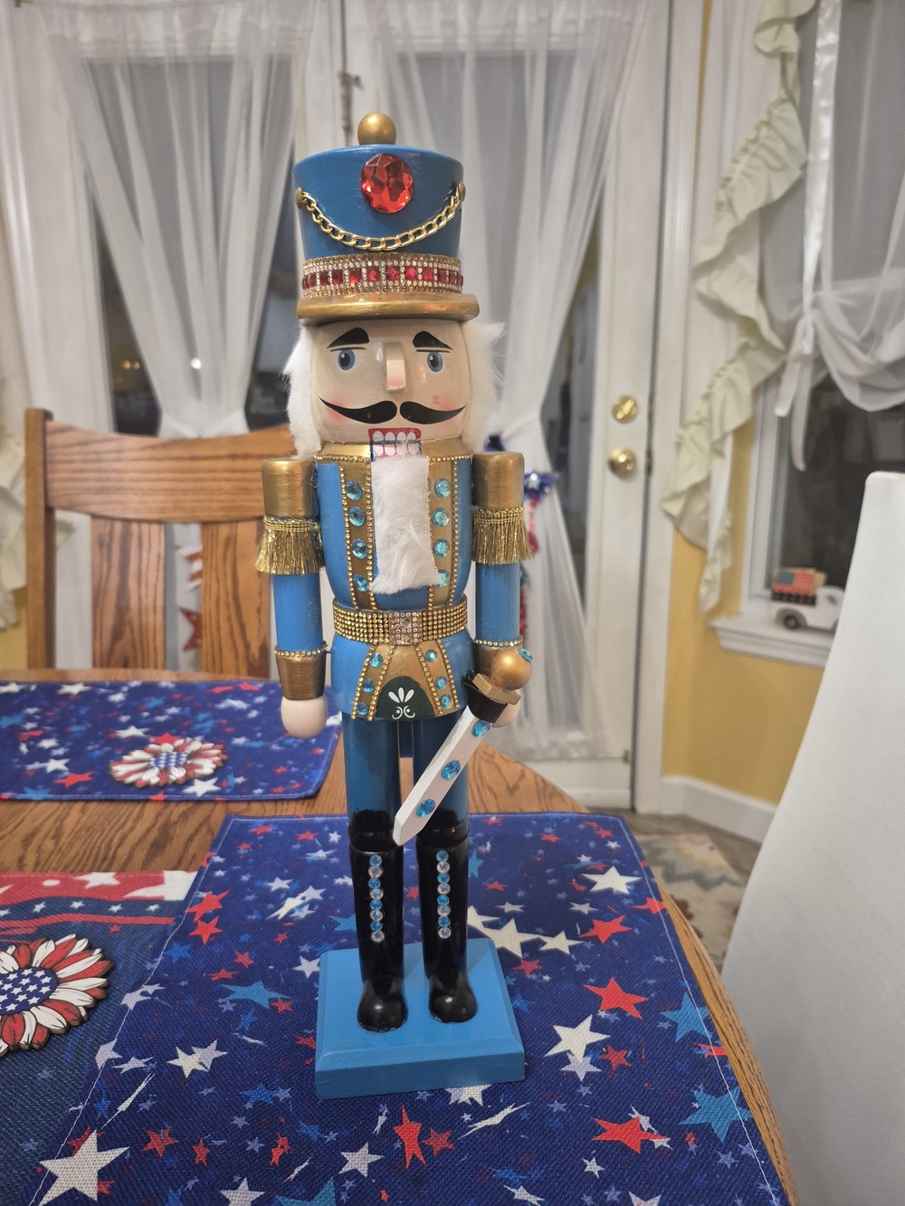 Blue and Gold Nutcracker Figurine with Gem Accents